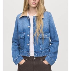 BNWT Mango Blue Denim Jacket with Contrast Tan Collar